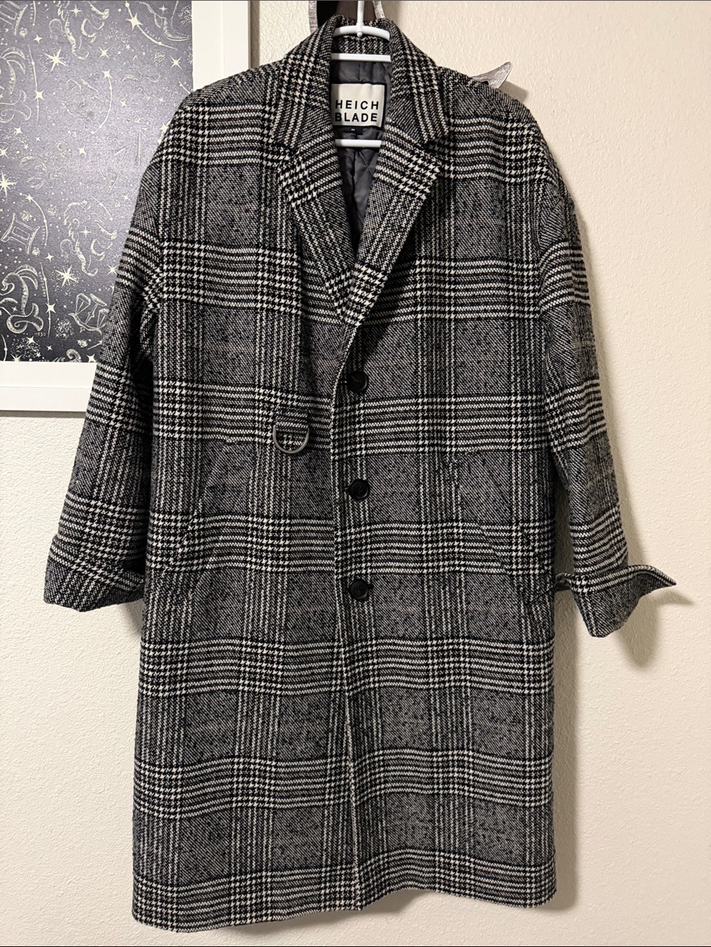 HEICH BLADE Black & Gray Plaid Wool Blend Coat